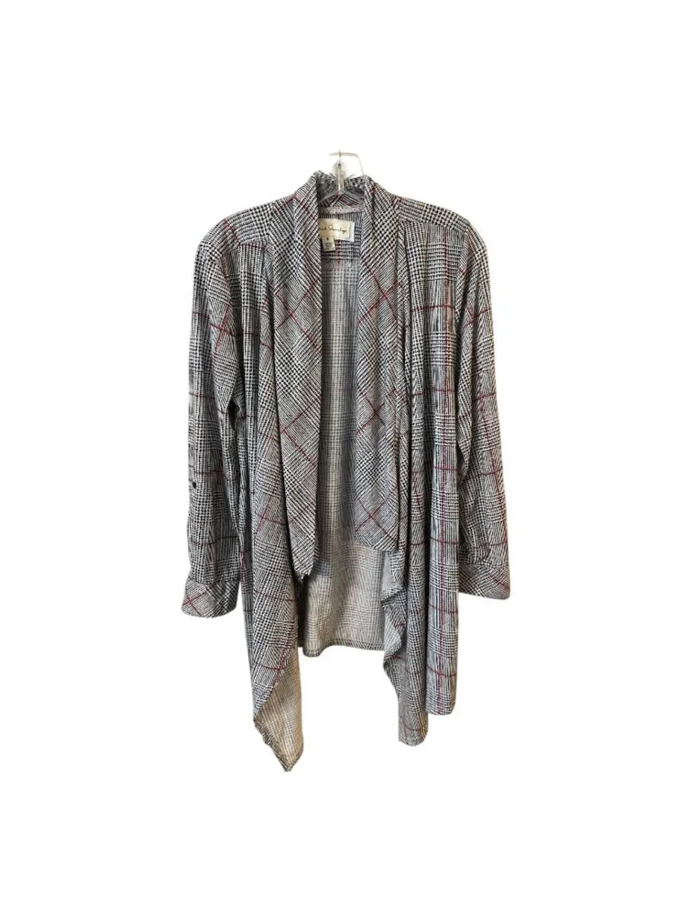 French Laundry Open Front Plaid Cardigan Duster Black White Red Size M
